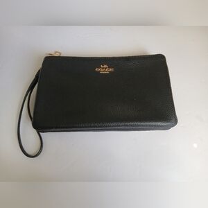 Coach Black Leather Wristlet with Gold Logo